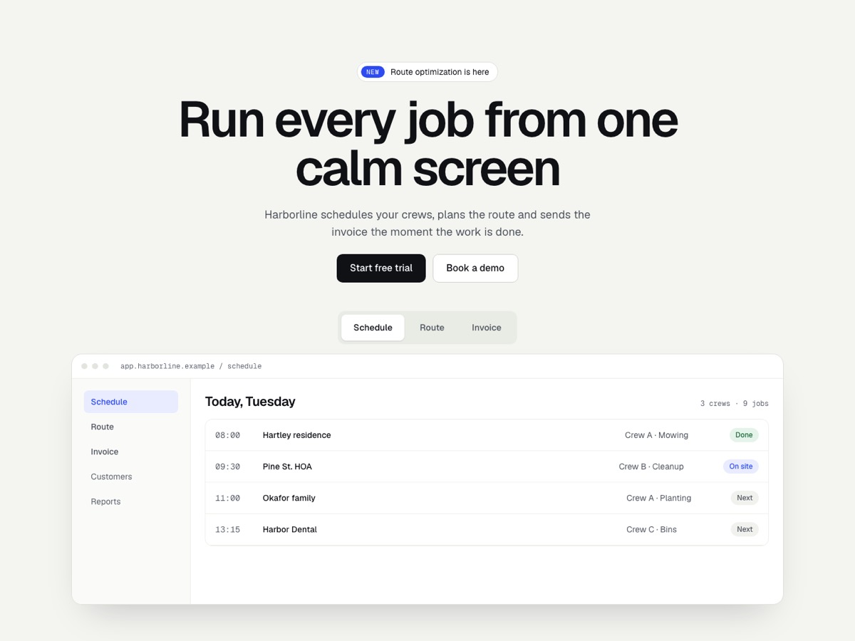 Screenshot of the Hero / Product tour section